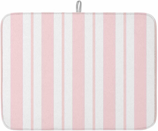 Pink Striped Dish Drying Mat 1 Pack, Modern Stripes Farmhouse Rustic Country Absorbent Heat Insulating Kitchen Drying Pad Drainer Mats for Sink Counter Pot Dishes 18 X 24 Inch