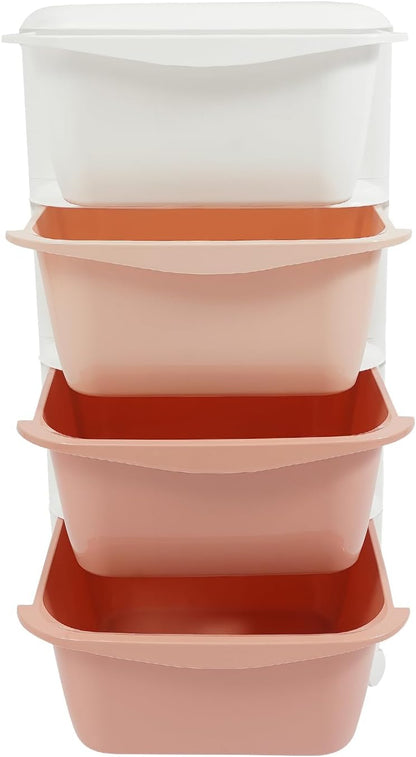 4 Tier Rolling Storage Drawer Cart, Plastic Storage Trolley with Wheels 4 Drawer Organizer Bins Utility Cart for Living Room Bathroom Office (Gradient Pink)