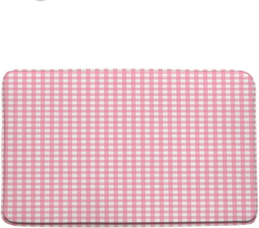 Checkered Bath Mat Pink Checked Plaid Girls Chic Cute Retro Checkerboard Vintage Geometric Aesthetic Girly Bathroom Rug Microfiber Memory Foam Shower Mat Kitchen Bath Floor Rugs, 18x30 Inch