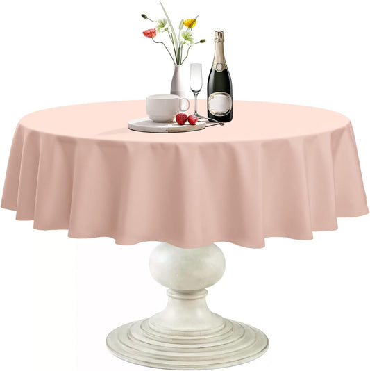 Softalker Round Tablecloth, Waterproof & Stain Resistant Table Cloth Wrinkle Free Fabric Washable 210GSM Polyester Table Cover for Spring/Party/Outdoor - 120 inch,Pink