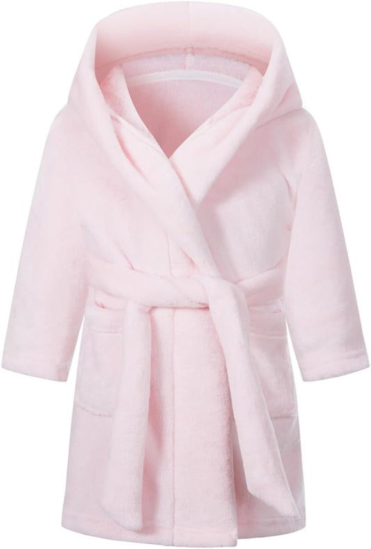 Girls Fleece Hooded Robes, Warm Printed Bath Robe for Kids Soft Fuzzy Bathrobe for Gifts