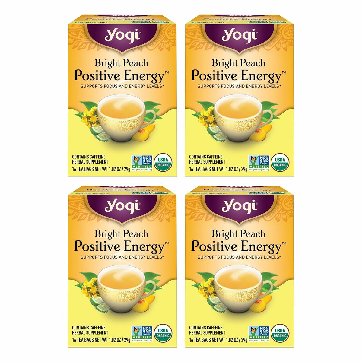 Bright Peach Positive Energy Tea, 16 Tea Bags (4 Pack)