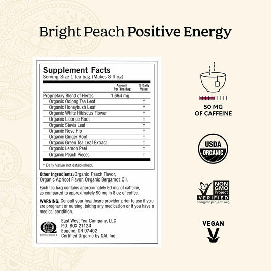 Bright Peach Positive Energy Tea, 16 Tea Bags (4 Pack)