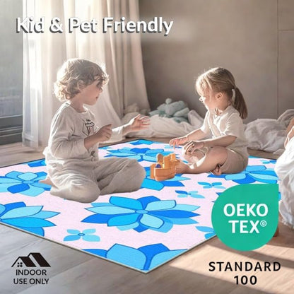 Design&I 4'x6' Smooth Finish Modern Floral Washable Mat, Light Blue for Dorm Room, Small Living Room, Apartment, Flatweave & Snag-Free Daily Traffic Ready Throw Rug | 2298680