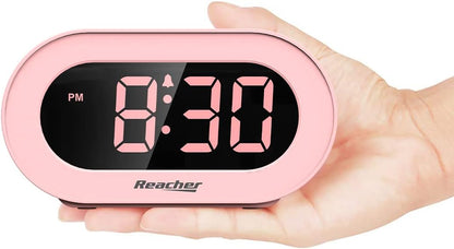 REACHER Pink Girls Alarm Clock for Kids Bedroom, Dimmable LED Digital Display, Outlet Powered, Adjustable Volume, Simple to Use, Snooze, Small Size for Bedside, Desk, Toddler