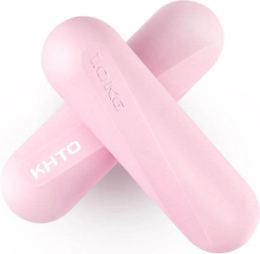 KHTO Food Grade Silicone Dumbbell Weight Bars for Women, Pink (2.2 LB | 4.4 LB Pair), Non-Slip Hex Sides Dumbbell Set for Home Gym Workout, Walking, Yoga, Dance, Barre, Pilates