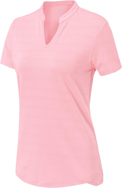 BASUDAM Women's Golf Polo Shirts V-Neck Short Sleeve Collarless Tennis Running T-Shirts Quick Dry