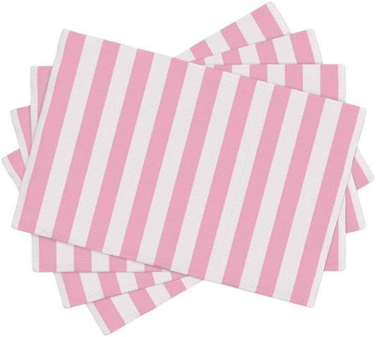 Stripe Placemat Set, Vertical Pink White Stripes Pattern Home Decor Linen Table Mats for Dining Room Kitchens Party Cafe Festive Banquet Wedding Decor, 18" L x 12" W【4 PCS】