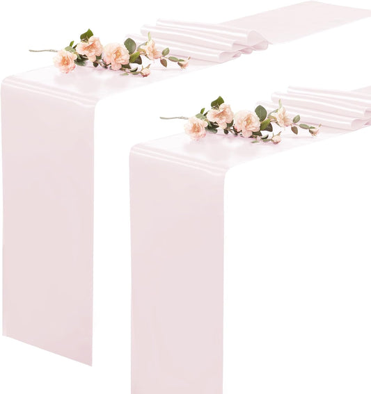 2 Pack Light Pink Table Runners 12 x 108 Inch, Rectangular Smooth Satin Silk Table Runner for Wedding, Banquet, Birthday Party Decoration