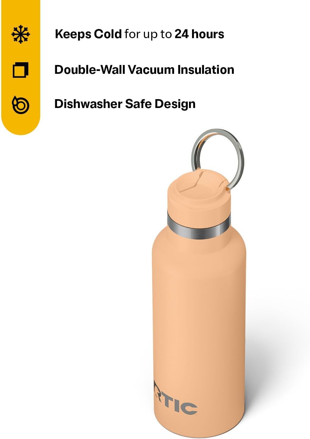 RTIC 16oz Journey Water Bottle Ceramic Lined Metal Stainless Steel Vacuum Insulated, BPA Free, Reusable, for Water, Hot and Cold Drinks, Travel, Sports, Camping, Peach Tea