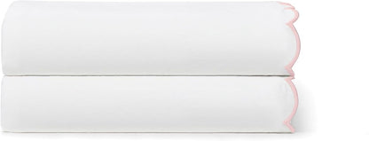 Peri Home Standard Queen Size Pillow Cases, 2 Pack, Breathable Soft 300 TC 100% Cotton with Embroidered Scalloped Edge, Set of 2 Pillowcases, Standard/Queen, White with Pink Scallop