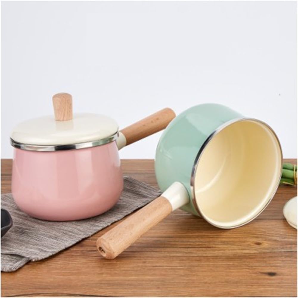 Enameled milk pan Enameled pots and pans Multi-purpose enameled milk pan Non-stick surface Easy to clean Multi-purpose enameled pan For boiling cooking Heating soups Milk sauces For home use(Pink)