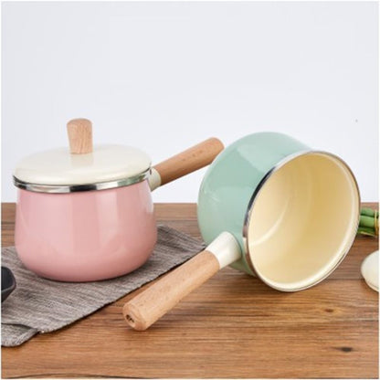 Enameled milk pan Enameled pots and pans Multi-purpose enameled milk pan Non-stick surface Easy to clean Multi-purpose enameled pan For boiling cooking Heating soups Milk sauces For home use(Pink)