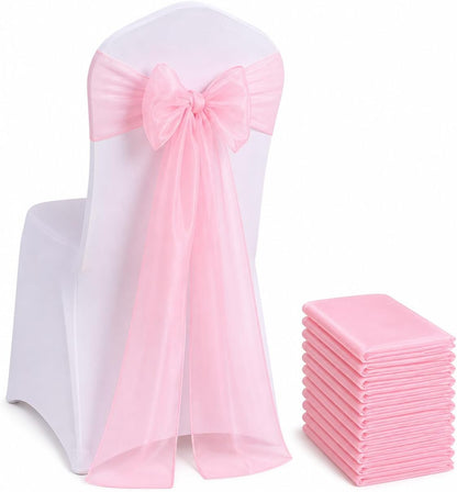 Elegant Organza Chair Sashes Sheer Fabric Sashes for Weddings, Parties, and Special Events – (Pack of 10 PC, Baby Pink)