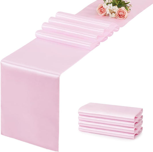 Light Pink Table Runner 12x108 Inches Long, Satin Silk-Like Smooth Table Decor for Wedding Prom Event Party, 4 Pack