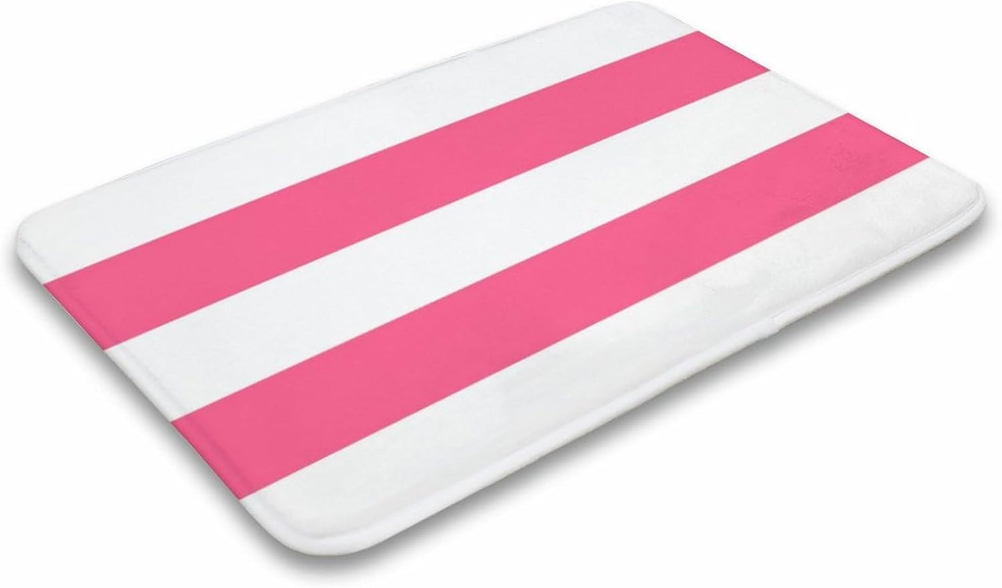 Soft Bath Rug Bright Pink Horizontal Striped Bathroom Mats Non Slip Absorbent Bath Mat Carpet for Kitchen Entryway, 16 x 24inch