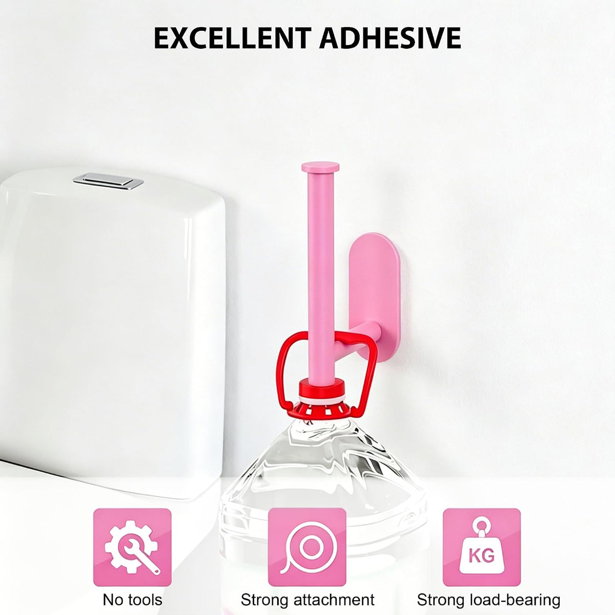 Pink Toilet Paper Holder, Self Adhesive Toilet Paper Roll Holder No Drilling Wall Mount for Bathroom, Toilet