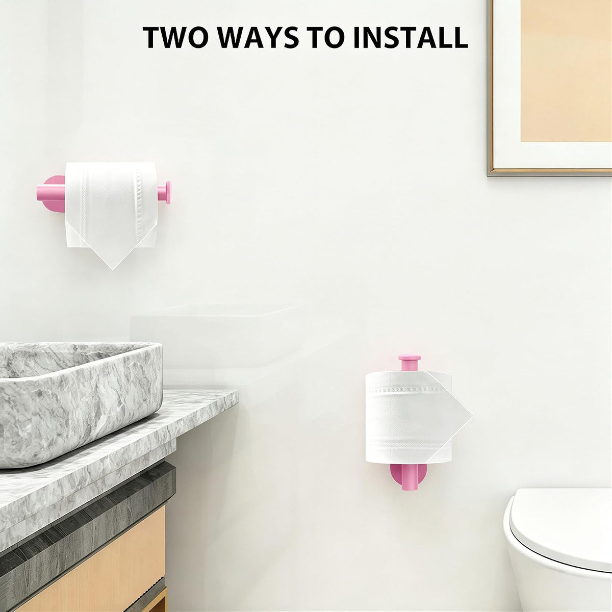 Pink Toilet Paper Holder, Self Adhesive Toilet Paper Roll Holder No Drilling Wall Mount for Bathroom, Toilet