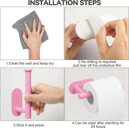 Pink Toilet Paper Holder, Self Adhesive Toilet Paper Roll Holder No Drilling Wall Mount for Bathroom, Toilet