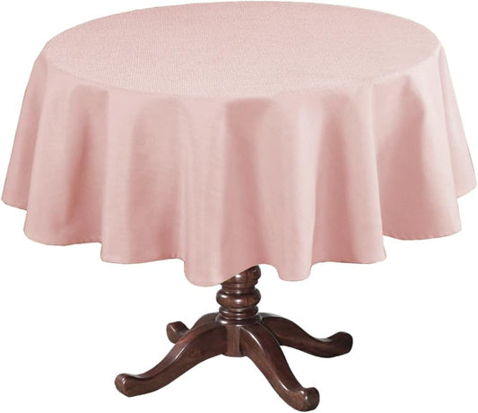 H.VERSAILTEX Linen Textured Table Cloths Round 70 Inch Premium Solid Tablecloth Spill-Proof Waterproof Table Cover for Dining Buffet Feature Extra Soft and Thick Fabric Wrinkle Free, Baby Pink