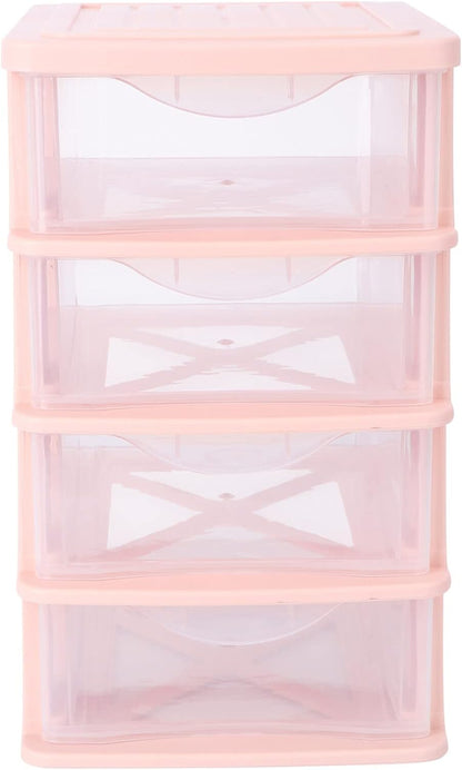 STOBOK Storage Drawer, 4 Layers Plastic Drawers Multifunctional Desktop Storage Box Storage Containers Small Drawers Organizer for Home, Office, Sundries Holder,Pink 30.5X17.5CM
