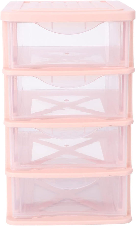 STOBOK Storage Drawer, 4 Layers Plastic Drawers Multifunctional Desktop Storage Box Storage Containers Small Drawers Organizer for Home, Office, Sundries Holder,Pink 30.5X17.5CM