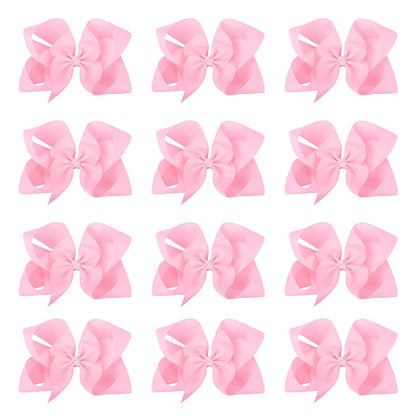 DEEKA 12 PCS 6" Big Hand-made Grosgrain Ribbon Hair Bow Alligator Clips Hair Accessories for Little Teen Toddler Girls - Light Pink
