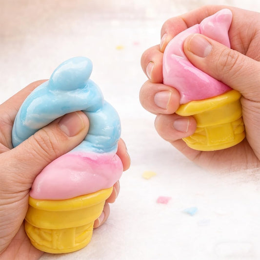Ice Cream Squeeze Squishy, Ice Cream Cone Squishy, Slow Rise Sensory Fidget Toy, Easter Basket Stuffers Party Favors Summer Sensory Stress Relief, Kawaii Dessert (Pink)