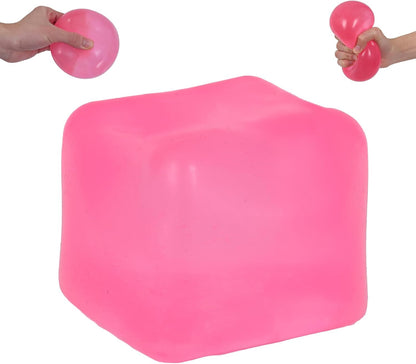 Jumbo 7cm/2.75in Ice Cube Squishy Squeeze Toy – Slow Rising Sensory Fidget Block for Kids Ages 3+ & Adults | Soft BPA-Free Desk Toy for Classroom, Office & Party Favors(Pink)