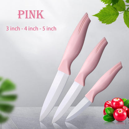 Zhiyun 3-Pieces Pink Ceramic Knives Set, 5-Inch for Vegetable and meet 4-Inch for Fruit 3-Inch for Peeling,Suitable for Beef Chicken Vegetable Fruit Butter and Bread (Pink)