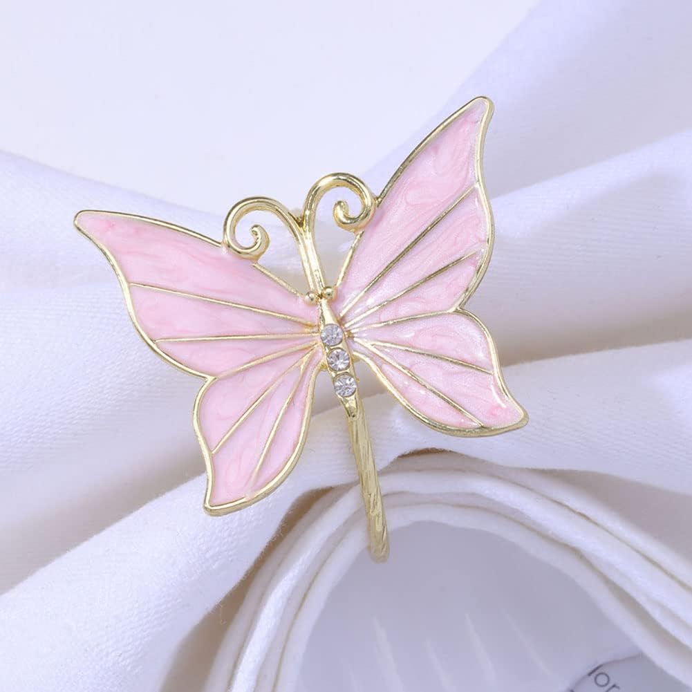 Butterfly Napkin Rings Set of 8, Flower Butterfly Napkin Ring Holder for Easter, Wedding, Christmas, Dinner Party, Family Gathering Napkin Cloth Ornament Decoration Table Accessories (Pink)