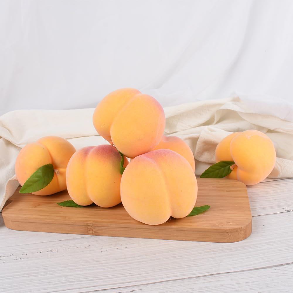 Artificial Yellow Peach, Lifelike Fake Fruit, Realistic Simulation Peach for Home Kitchen Table Cabinet Decoration, Photography Props, Party Display 6PCS