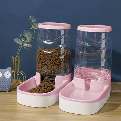 Automatic Cat Feeder Gravity Dog Feeder 1 Gallon Pet Feeder, Self-Dispensing Pet Feeder Bowl for Small and Medium Sized Pets Large Capacity (Pink)