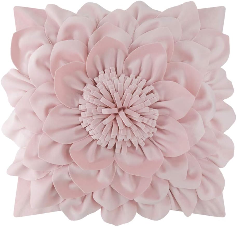 OiseauVoler Decorative 3D Flower Throw Pillow Covers Handmade Pillowcases for Sofa Bed Home Room Decor 18 x 18 Inch Light Pink