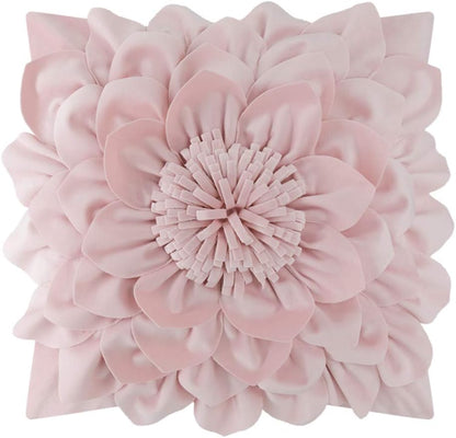 OiseauVoler Decorative 3D Flower Throw Pillow Covers Handmade Pillowcases for Sofa Bed Home Room Decor 18 x 18 Inch Light Pink