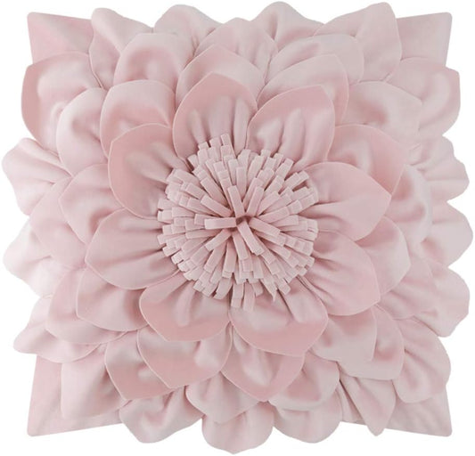 OiseauVoler Decorative 3D Flower Throw Pillow Covers Handmade Pillowcases for Sofa Bed Home Room Decor 18 x 18 Inch Light Pink
