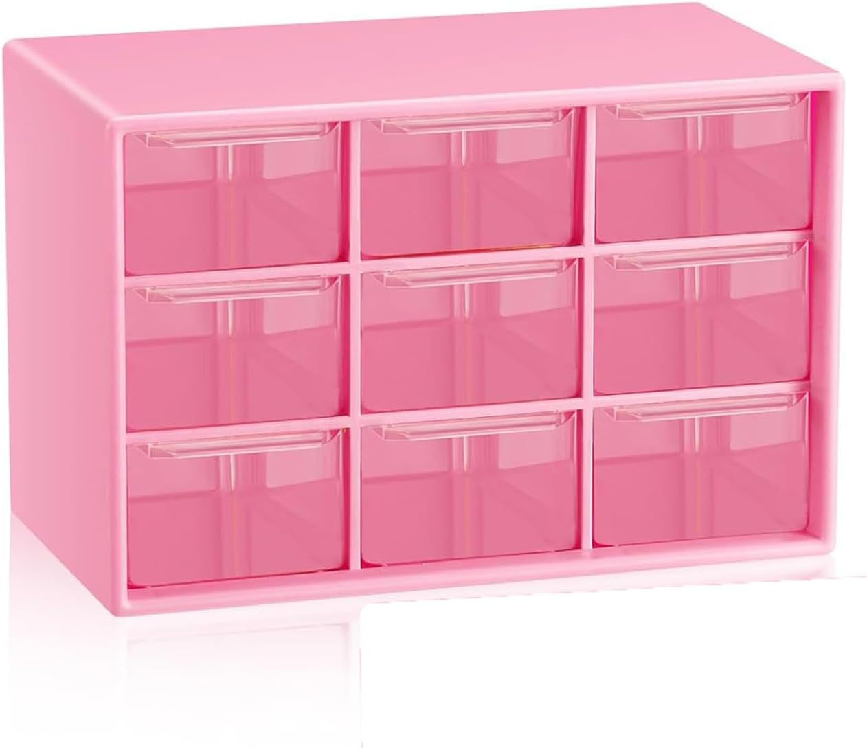 Small Drawer Organizer for Desk, 7.1" x 3. 8" x 4.6" Mini Desktop Drawer Organizer with 9 Clear Drawers, Plastic Desktop Craft Storage Box for Desk Office School Home (Pink)