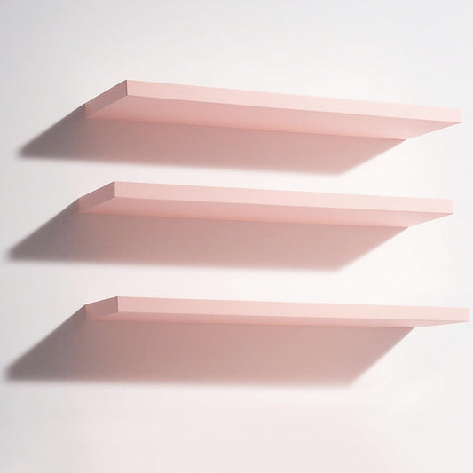 Youyole 3 Pack Pink Floating Shelves for Wall 16 Inch Solid Wood Wall Book Shelf for Bathroom Living Room Bedroom Hanging Display Decor, Princess Aesthetic Room Decor (Pink)
