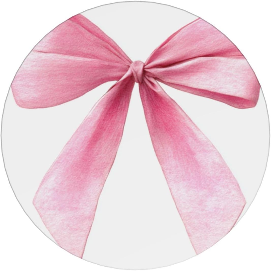 Watercolor Light Pink Coquette Bow Ceramic Coasters with Holder Set of 6 Coffee Cup Drink Coasters