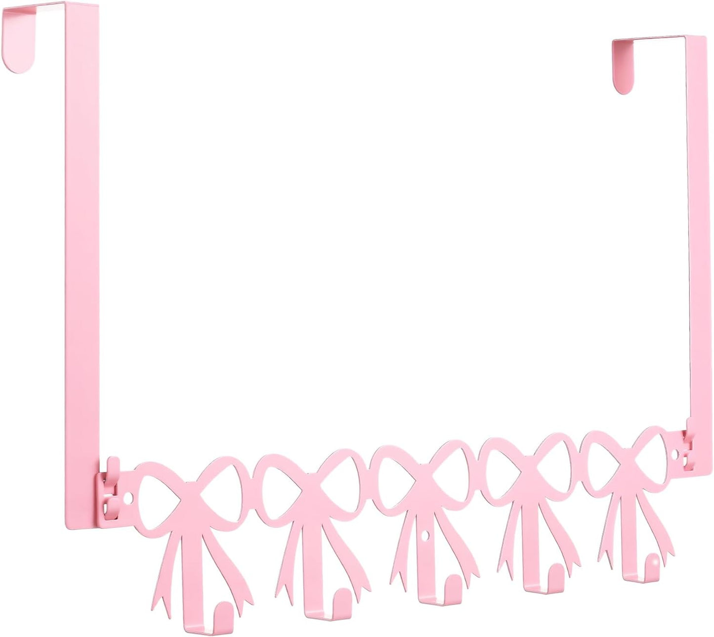 AceOrbit Pink Bow Over The Door Hooks Hanger Wall Mount Towel Hanger Door Holder Organizer 5 Hooks Kawaii Farmhouse Rustic Coquettish Style Decor for Bedroom Bathroom Towel Hat Clothes