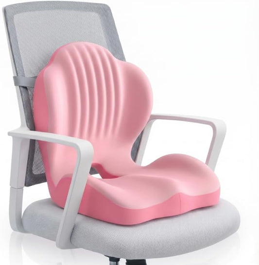 Ergonomic Seat Cushion,Lumbar Support for Office Chair, Memory Foam Chair Cushion for Car Seat,Long Sitting Comfort & Posture Support (Pink)