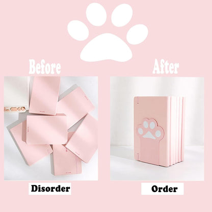 2 Sets Cat Paw Metal Bookends Cute Desktop Bookshelf Sturdy Cartoon Bookshelf for Home and Office Decoration