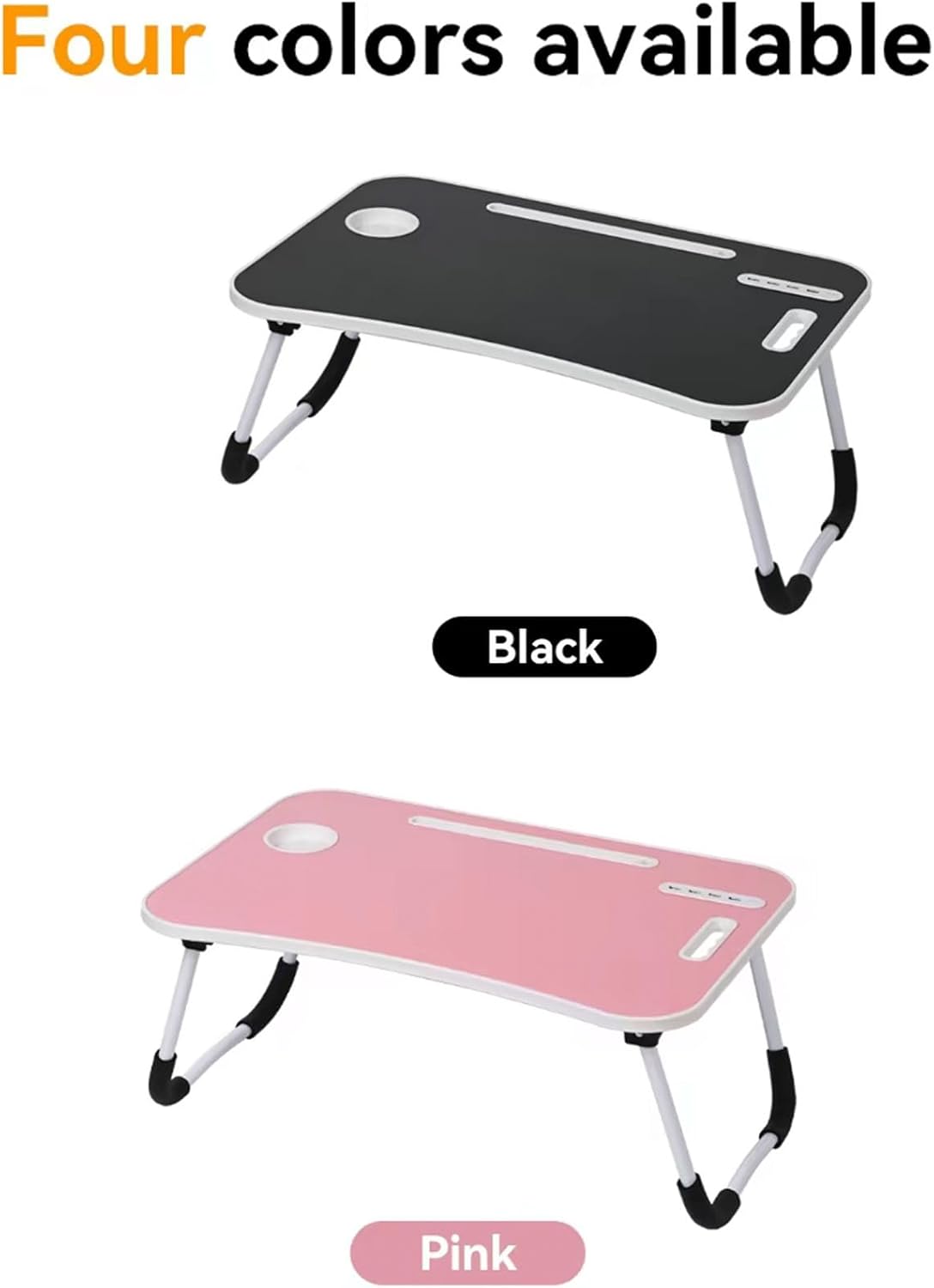 Foldable Laptop Table for Bed - Portable Adjustable Desk with Cup Holder,USB Charging Ports & Storage Drawer - Multi-Function Laptop Tray for Sofa,Floor & Outdoor Use (Pink)