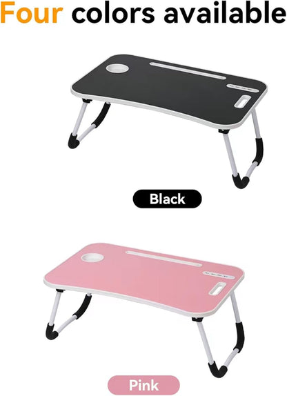 Foldable Laptop Table for Bed - Portable Adjustable Desk with Cup Holder,USB Charging Ports & Storage Drawer - Multi-Function Laptop Tray for Sofa,Floor & Outdoor Use (Pink)