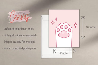 Crystal Canvas Prints Pink Cat Prints - Set of 4 (8x10) Inches Glossy Kawaii Kitten Paw Beans Cute Minimalist Pastel Blush Cartoon Anime Wall Art Decor