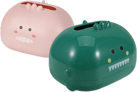 FAVOMOTO 2pcs Dinosaur Tissue Box Holder Set Cartoon Facial Tissue Dispenser for Car and Desktop Duck Green Light Pink Plastic Storage Organizer for Bedroom and Kitchen