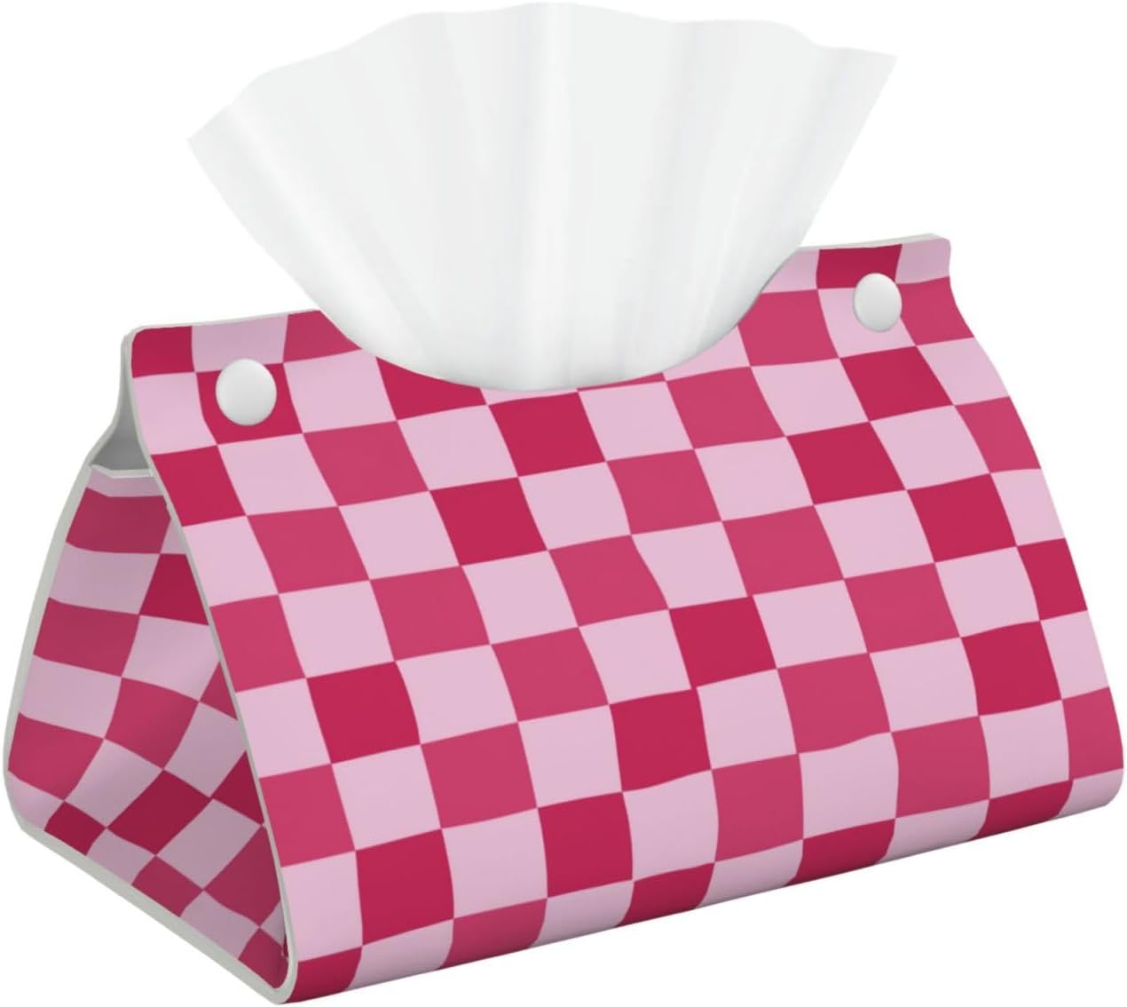 Pink Checkerboard Tissue Box Cover Long Leather Tissue Box Holder for Bathroom Bedroom Home Office Decor