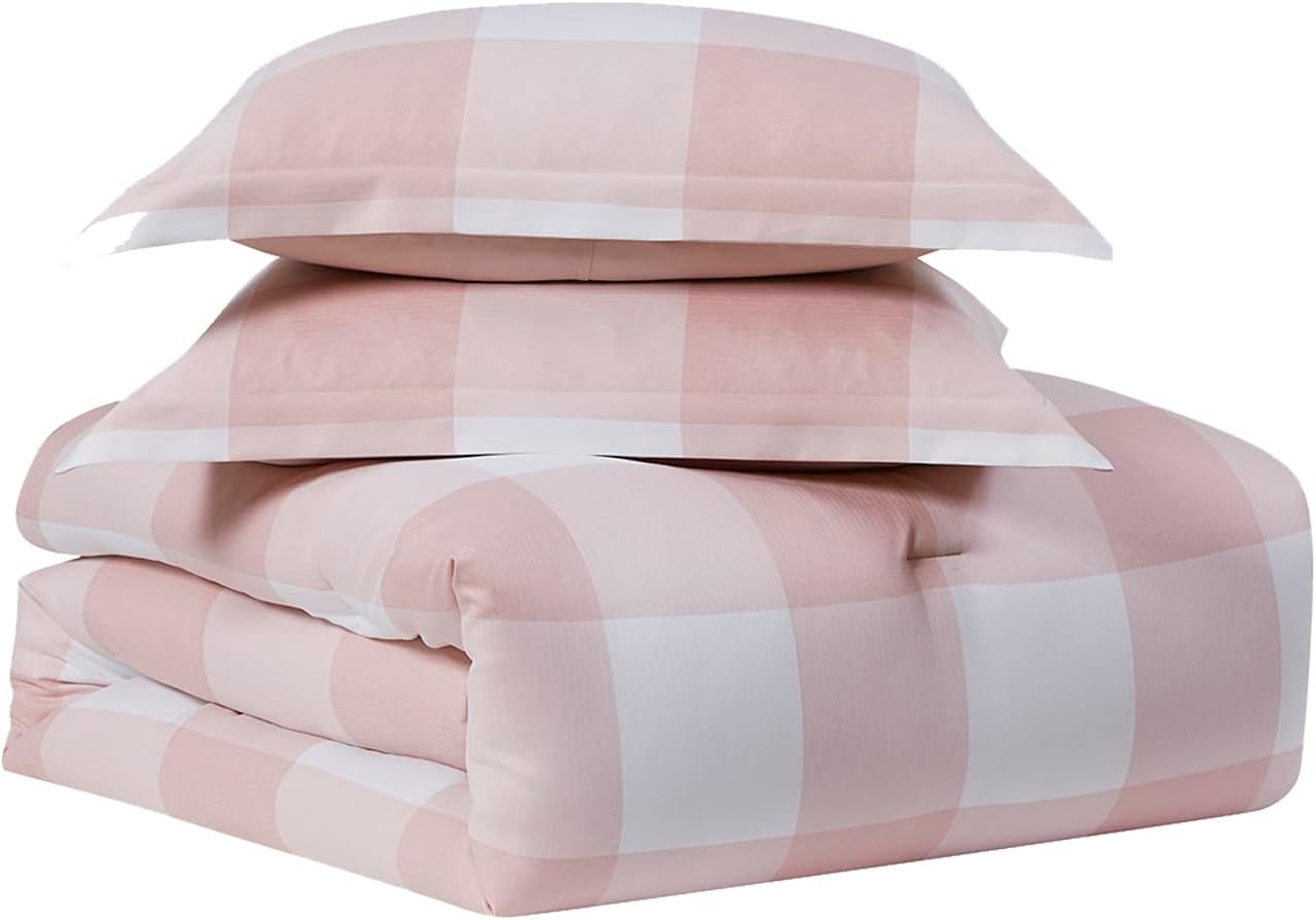 Twin Comforter Set with Sheets - 5-Piece Bedding Collection - 1 Comforter, 1 Fitted Sheet, 1 Flat, 2 Pillowcases - Deep Pocket - Soft & Premium Quality - Ideal for All Seasons, Checkered Box Blush