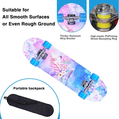 Skateboards for Beginners Kids Boys Girls and Adults,31''x8'', 7-Layer Maple, Double Kick Concave, Fascinating Cool, Solid&Durable