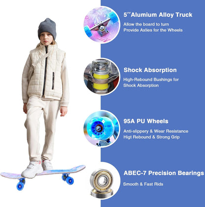 Skateboards for Beginners Kids Boys Girls and Adults,31''x8'', 7-Layer Maple, Double Kick Concave, Fascinating Cool, Solid&Durable
